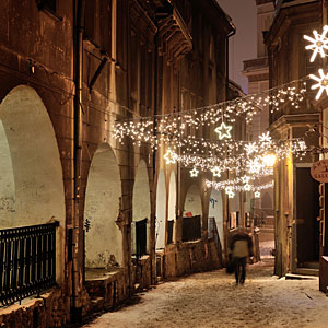 Ozdoby świąteczne w Bielsku, zdjęcie ozdób świątecznych, ozdobione Bielsko